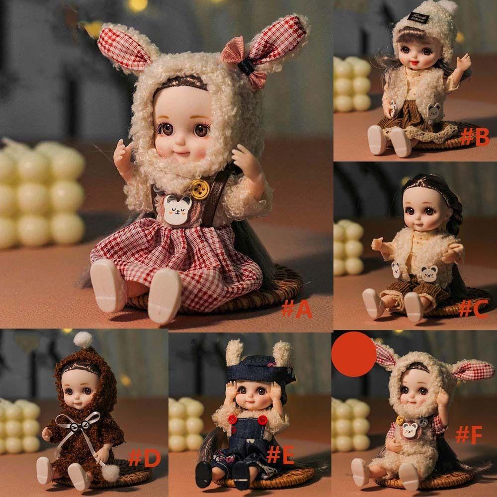 Mxbeauty1per12 BJD Boneka Ekspresi Lucu Hadiah Anak Perempuan Setelan Boneka Mainan Hadiah Ulang Tahun Sendi Bergerak Telinga Kelinci Pakaian DIY Mainan Boneka Smile Face Doll Pocket Joint Doll