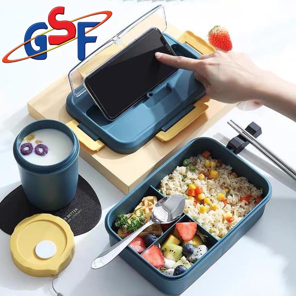 Lunch Box Set Kotak Bekal Makan Jerami gandum 3in1 free sendok dan garpu