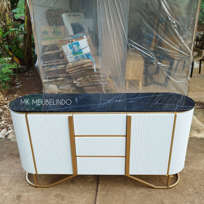 BUFET TV TOP MARMER HITAM MINIMALIS / MEJA TV TOP MARMER HITAM KAKI BESI / BUFET PAJANGAN TOP MARMER