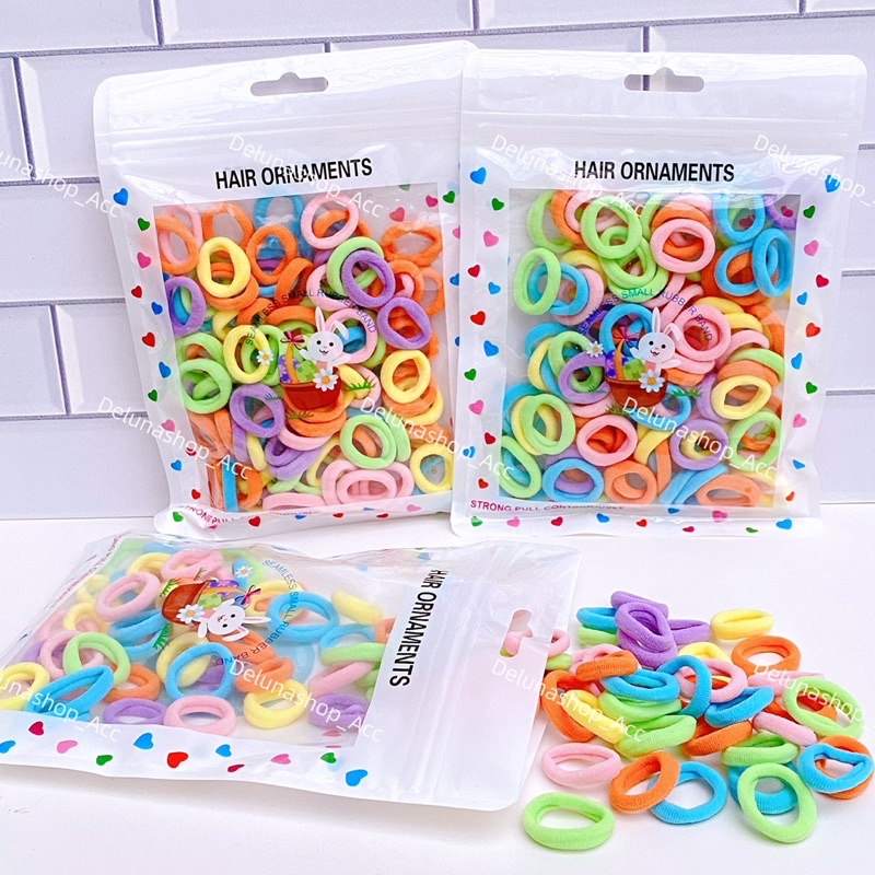Karet Rambut Towel Donat / Ikat Rambut Donat pouch isi 100pcs / Kuncir rambut Kecil isi 100 pcs