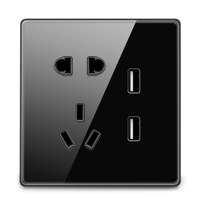 Soket saklar dinding SHINY BLACK PREMIUM, hitam mengkilat 1/2/3 Gang 1 Arah, Stop kontak/USB High Quality