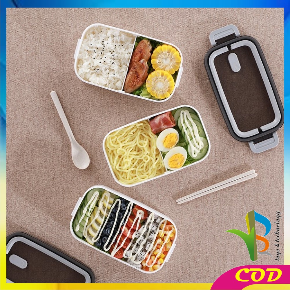 RB-C376 Lunch Box Double Layer Kotak Makan 2 Tingkat Kotak Bekal / Bento Box 4 Sekat / Rantang Susun 2 / Tempat Makanan Susun