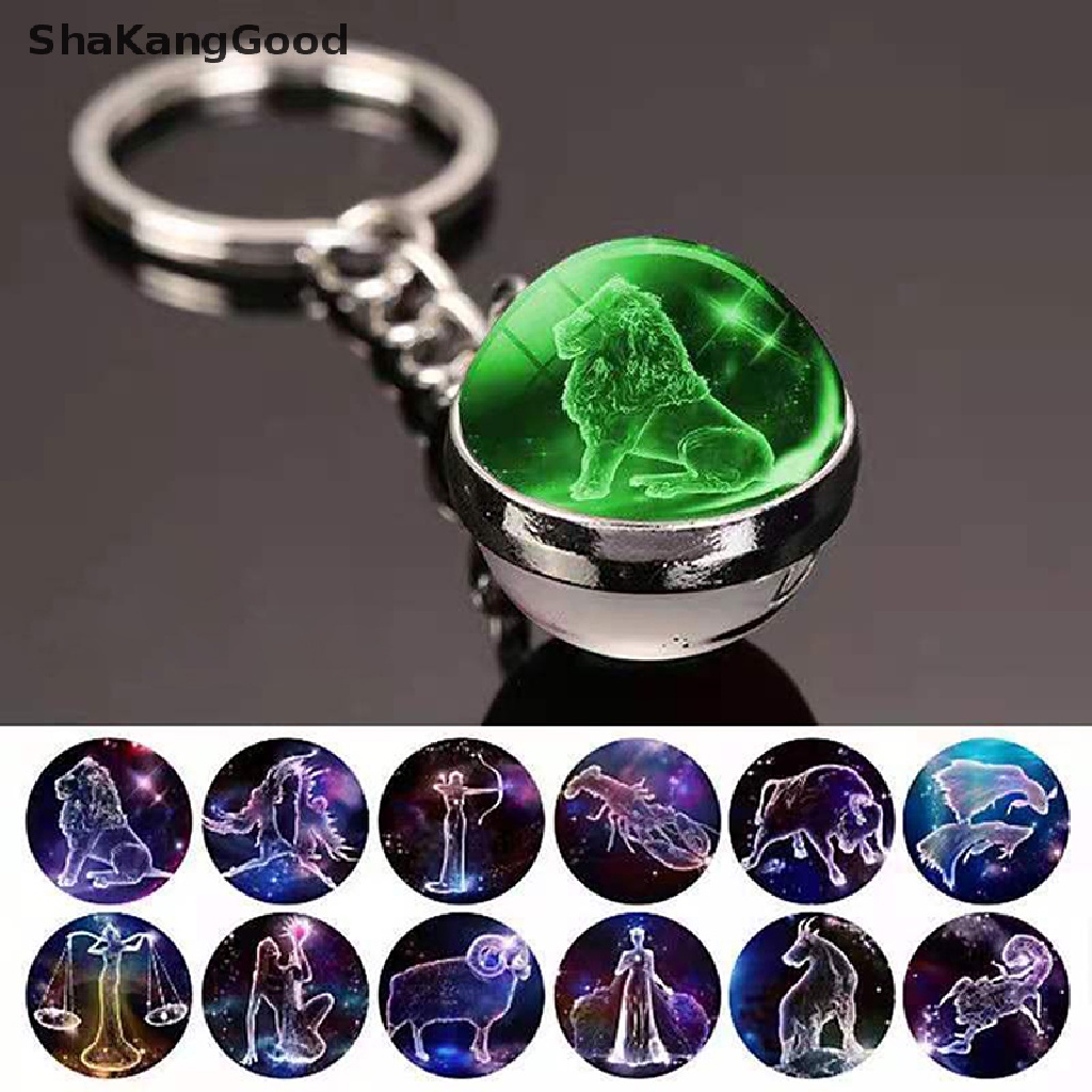 Gantungan Kunci Bentuk Bola Kaca Desain 12 Zodiak Luminous
