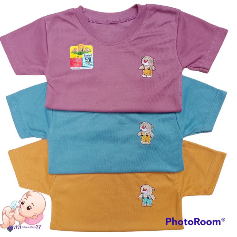 Samleo Kids 3PC Kaos Oblong Bayi Polos Bordir Lengan Pendek Ukuran S M L XL SNI Murah Berkualitas