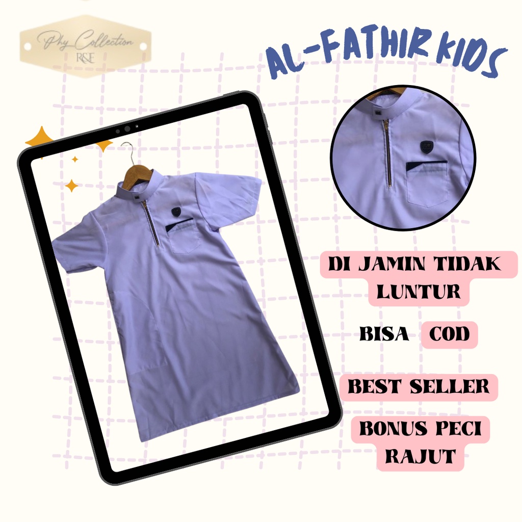 [AL-FATHIR KIDS] Gamis Jubah  Polos  Anak Laki Laki Lengan Pendek Gamis Ziper  Jubah Koko Anak Usia 3-12thn