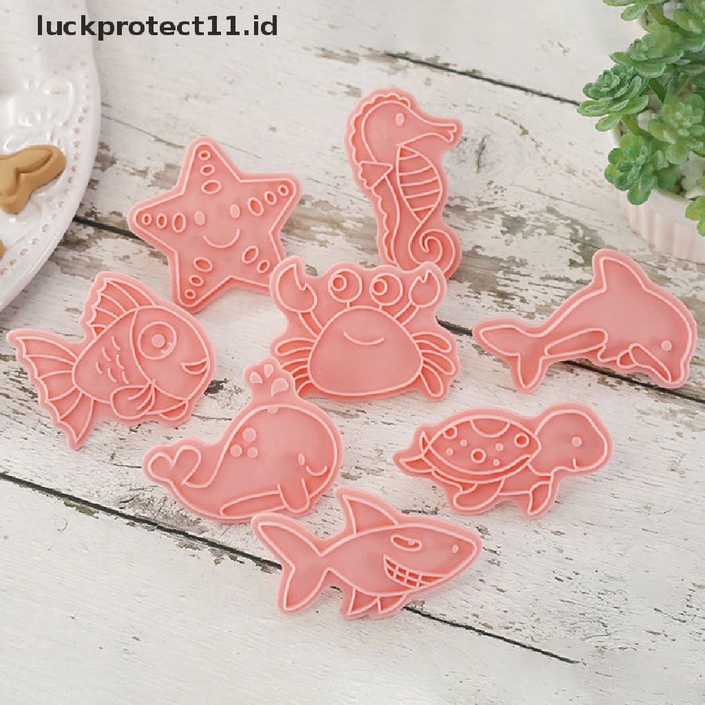 8pcs / Set Cetakan Kue / Biskuit / Fondant Bentuk Kartun Hewan Laut / Kepiting / Lumba-Lumba 3D DIY