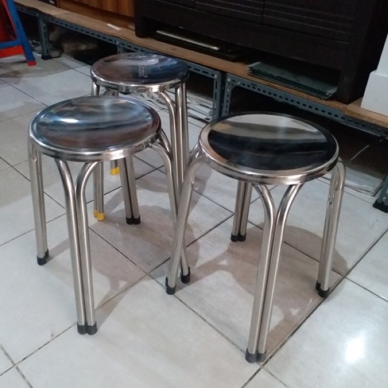 Kursi Stainless Cafe Coffee Shop Bulat Teras Ruang Tunggu / Kursi Tebal Kuat