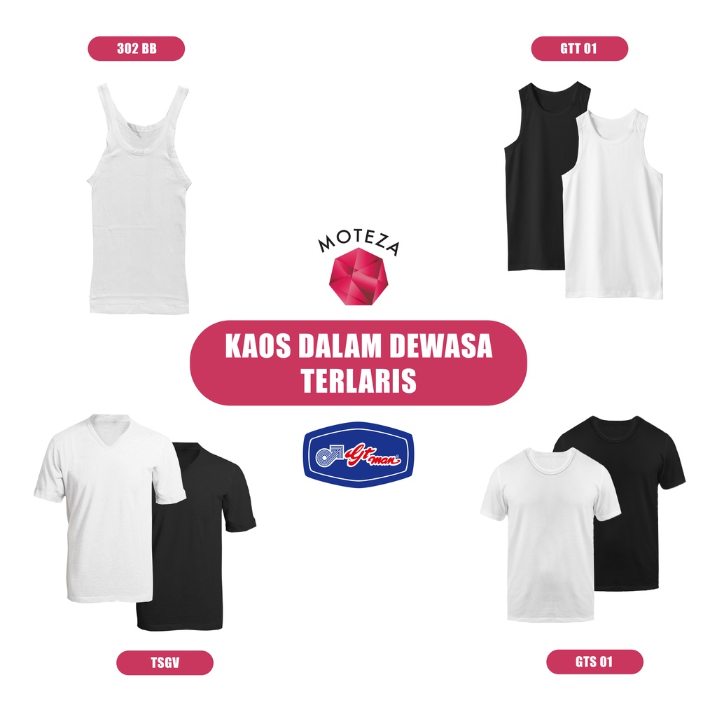 Moteza Kaos Dalam Dewasa GT Man - 302B / 302 B / GTT 01 / GTS 01 / TSGV - Putih / Hitam