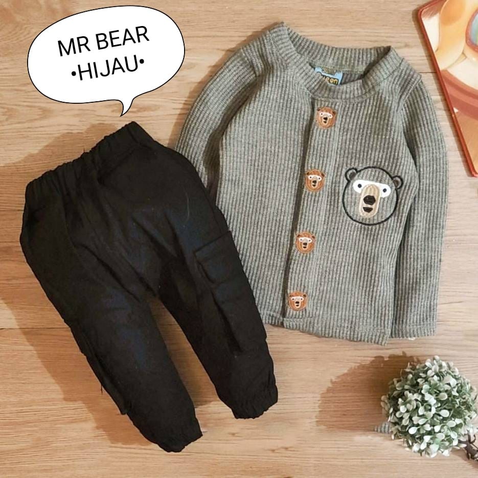 Setelan Anak Laki-Laki / Baju Bayi Cowok Model Sweater Tangan Panjang Celana Panjang Motif Mr Bear Usia 6 Bulan-3 Tahun