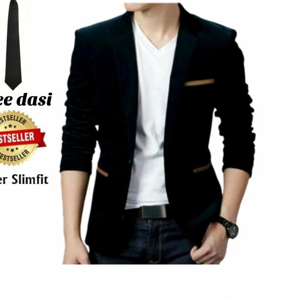 Blazer pria/Jas pria/Jas resmi Hitam list putih - Hitam, M