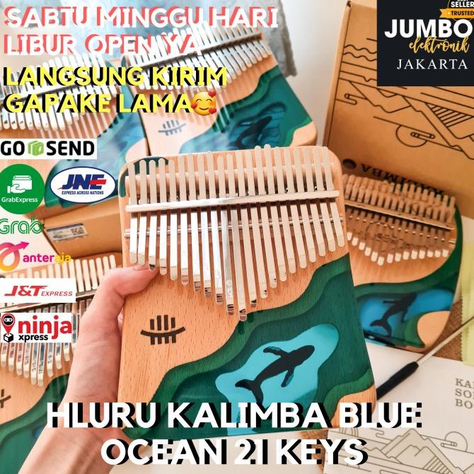 Hluru Kalimba 21 Keys Deep Blue Sea Whale Wood Resin Kalimba 21 Key