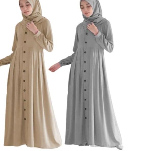 Gamis Muslim Busui Lengan Panjang Motif Rempel Polos - Maxi Daiti - - coklat susu, M
