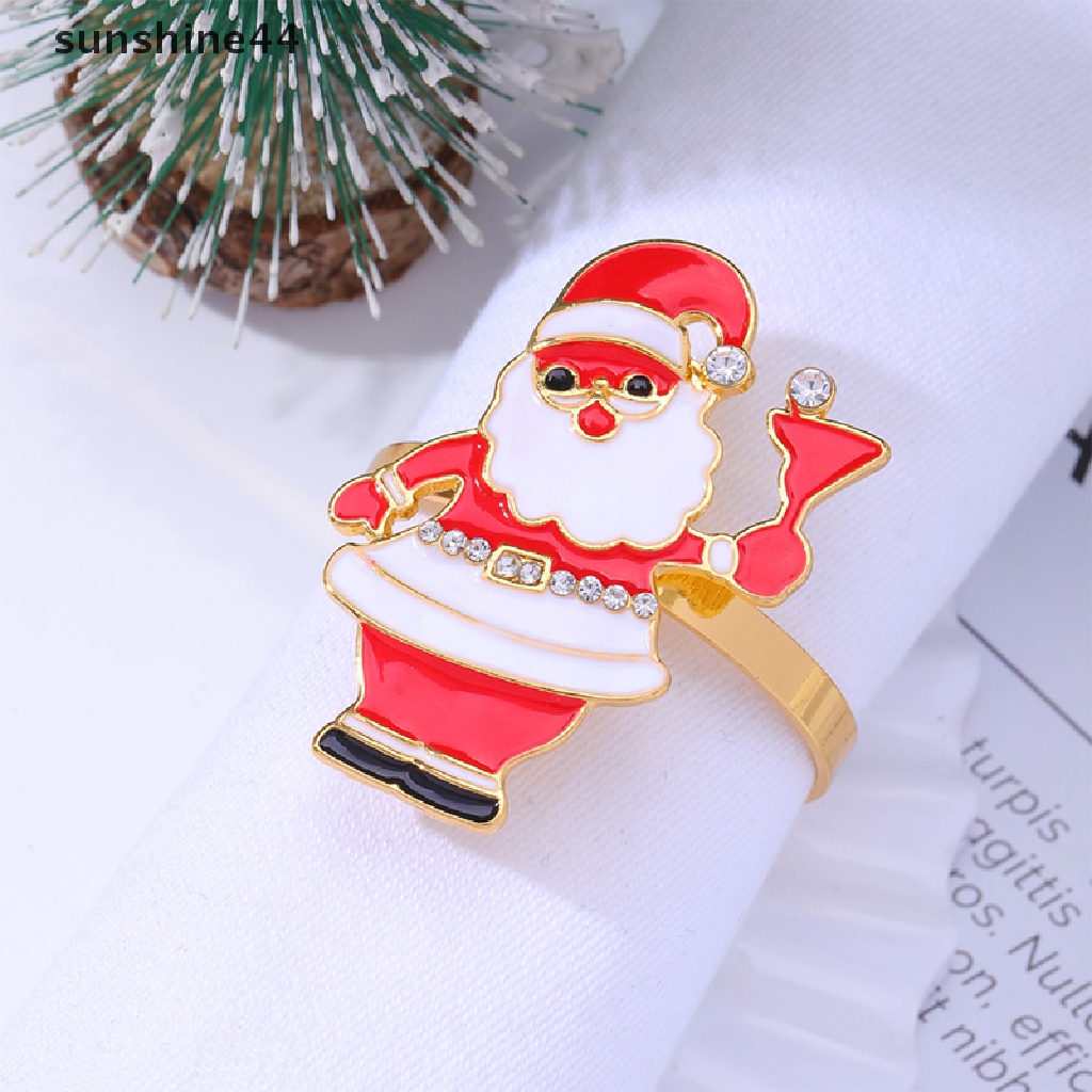 Sunshine Cincin Serbet Motif Santa Claus Natal Bahan Metal Untuk Dekorasi Meja