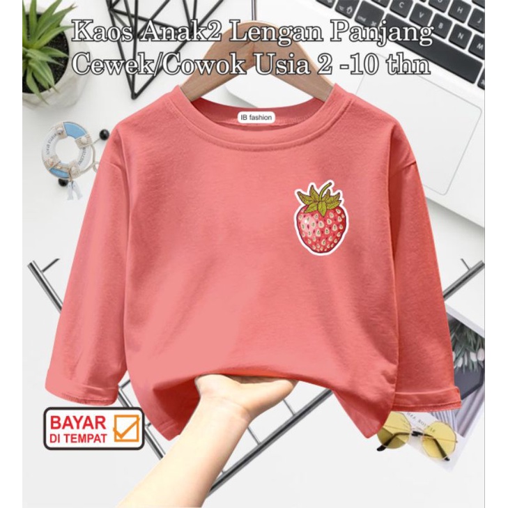 ((IB))KAOS ANAK UNISEX PANJANG/STROBERY DIGITAL SABLON