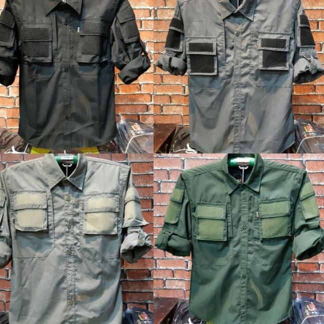 kemeja tactical army kemeja taktikal lengan panjang pria hijau army - HIJAU ARMY, M