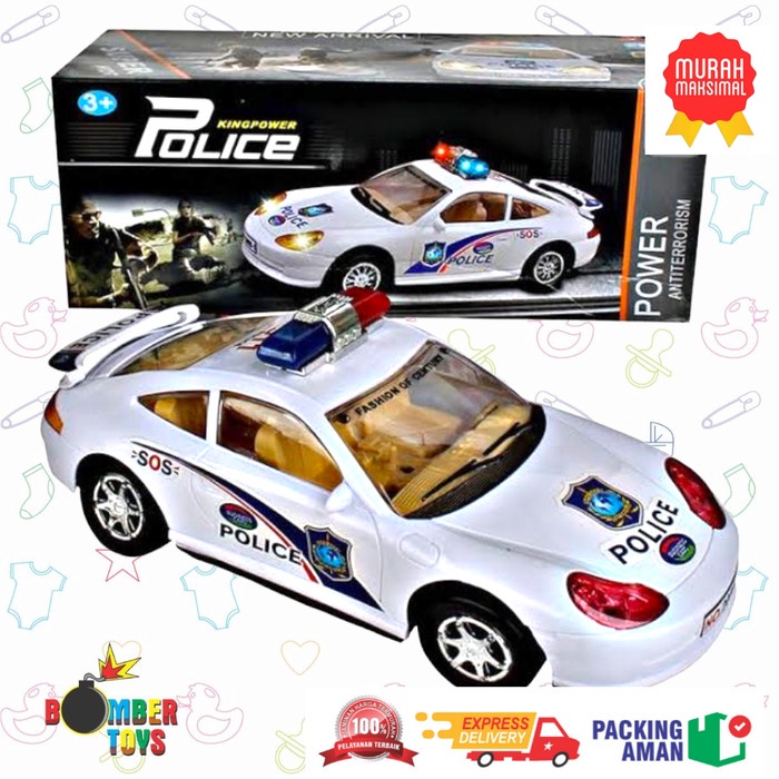 Mainan Anak Murah Mobil Polisi Bump and Go Police Car Sirine Baterai