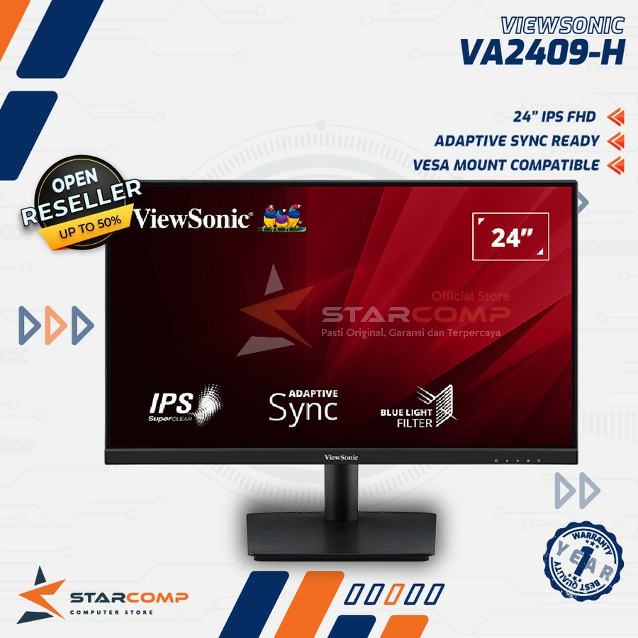 VIEWSONIC VA2409-H 23.6" LED Monitor 75Hz Full HD HDMI VGA GAMING DESAIN