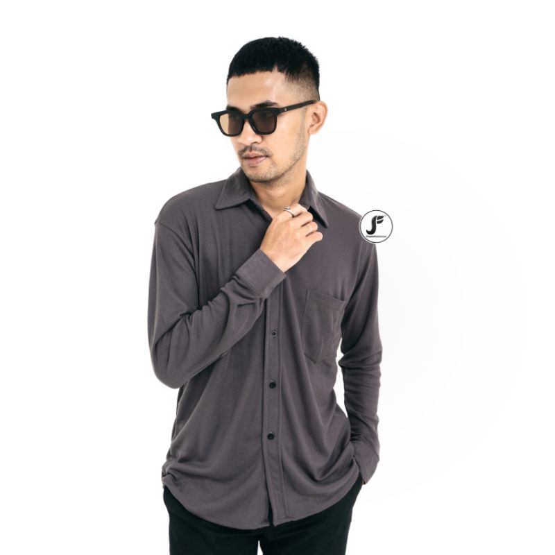 KEMEJA PRIA PIQUE LENGAN PANJANG DARK GREY