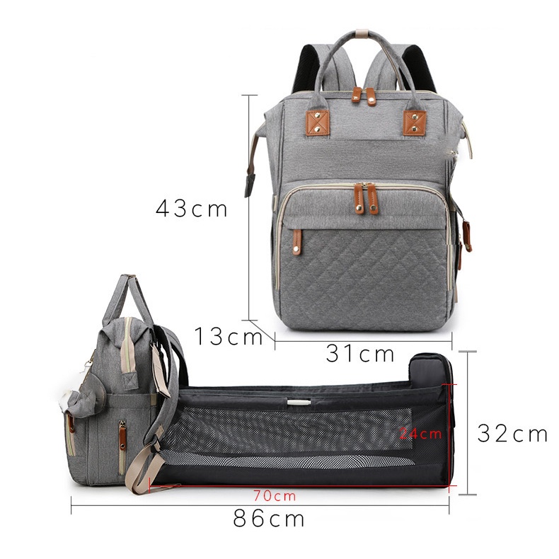 LBS Tas Bayi Multifungsi Tempat tidur lipat Baby diapers bag Perawatan Perlengkapan Ransel Backpack Canvas Anti Air New