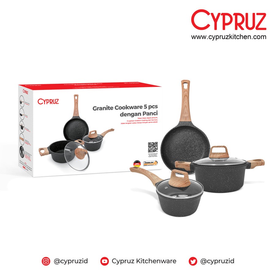 Cypruz PI-0908 Paket Panci Granite Diecast Series Pan Set Cypruz 5 Pcs