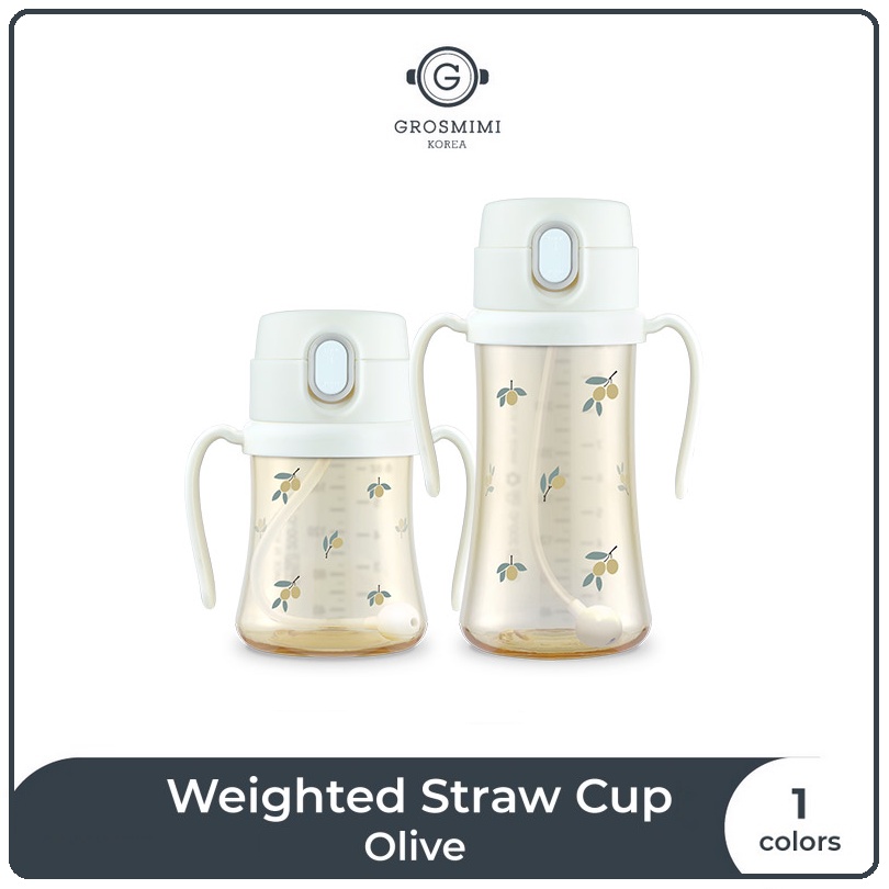 Grosmimi PPSU Olive Weighted Straw Cup | Botol Minum Anak