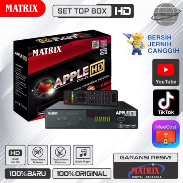 Set Top Box Receiver Matrix Apple DVB T2 Merah/Silver STB Youtube - Merah STB Diskon
