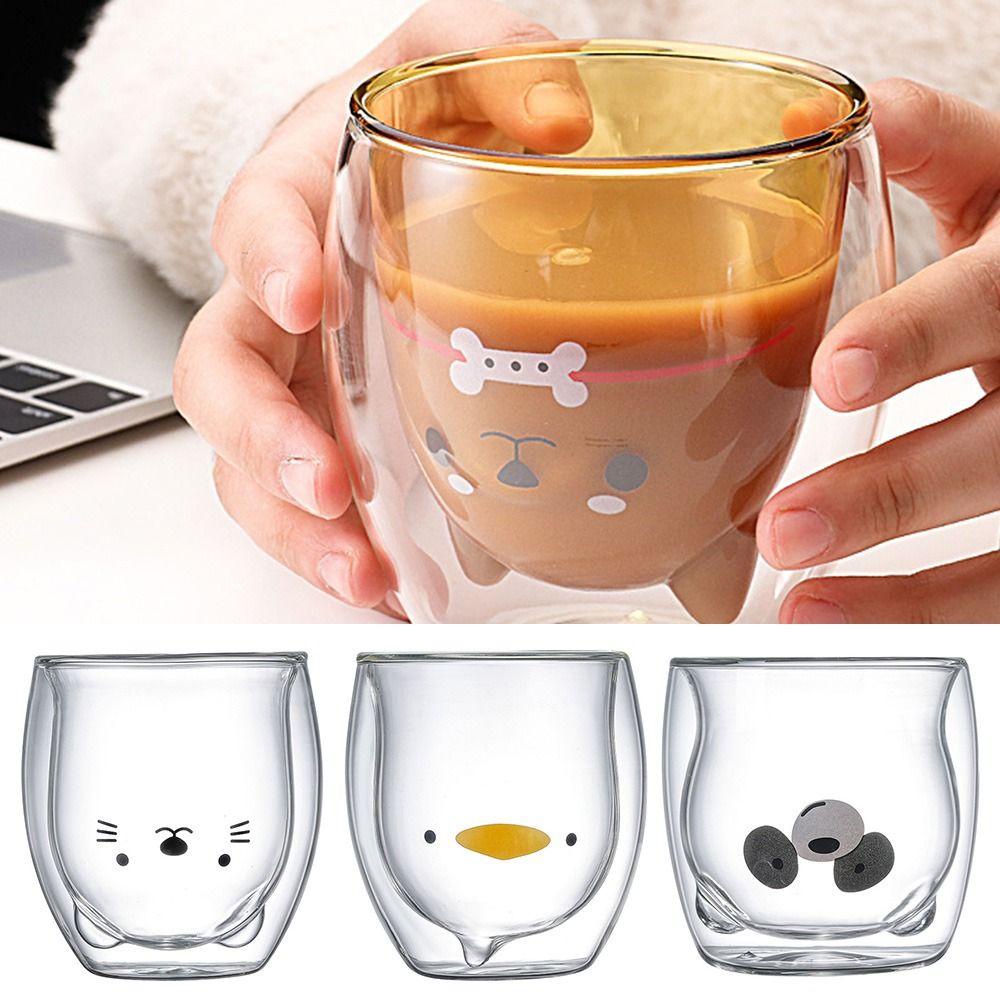 Top Animal Double-layer Glass Mug 250ml Cangkir Air Beruang Kucing