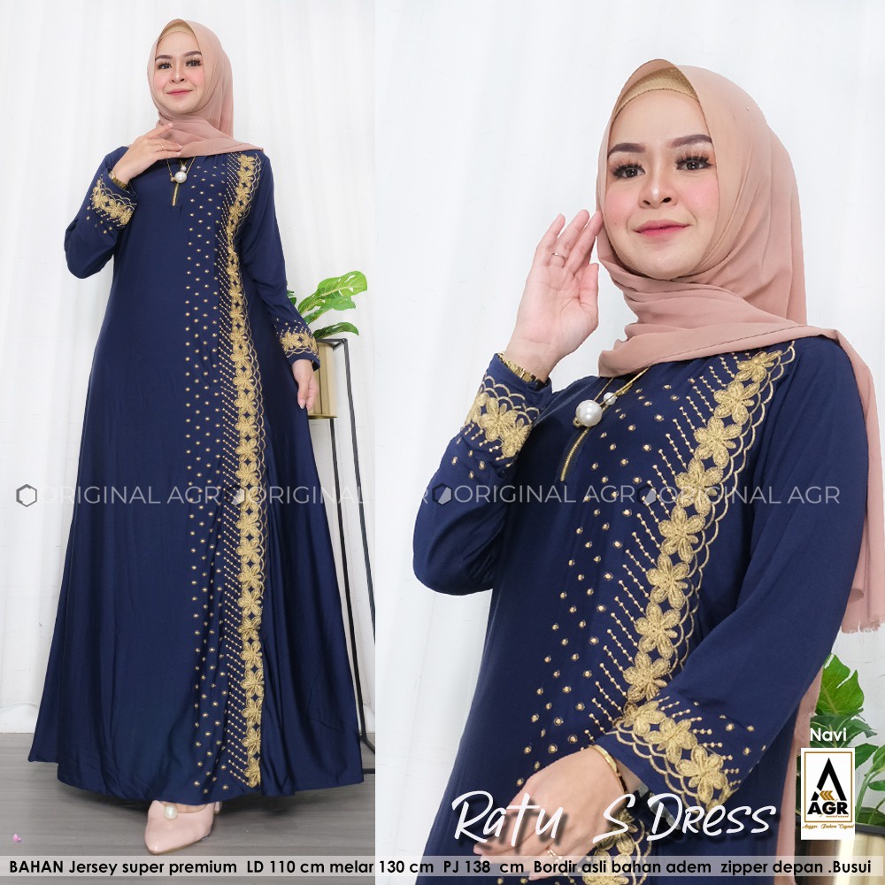 Gamis Wanita Jersey Premium Ratu Senja Jumbo Busui Motif Bordir Size XXL LD 120-140 Baju DressMuslim