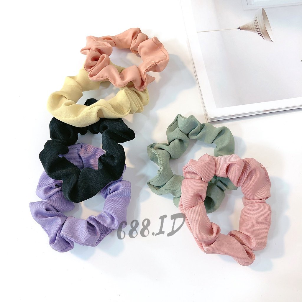 Ikat Rambut Scrunchie Warna Doff Pastel Gaya Korean Style Karet Rambut Kunciran Aksesoris Fashion Rambut untuk Wanita Cewek Anak Perempuan KCR 19