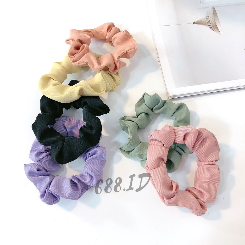 Ikat Rambut Scrunchie Warna Doff Pastel Gaya Korean Style Karet Rambut Kunciran Aksesoris Fashion Rambut untuk Wanita Cewek Anak Perempuan KCR 19