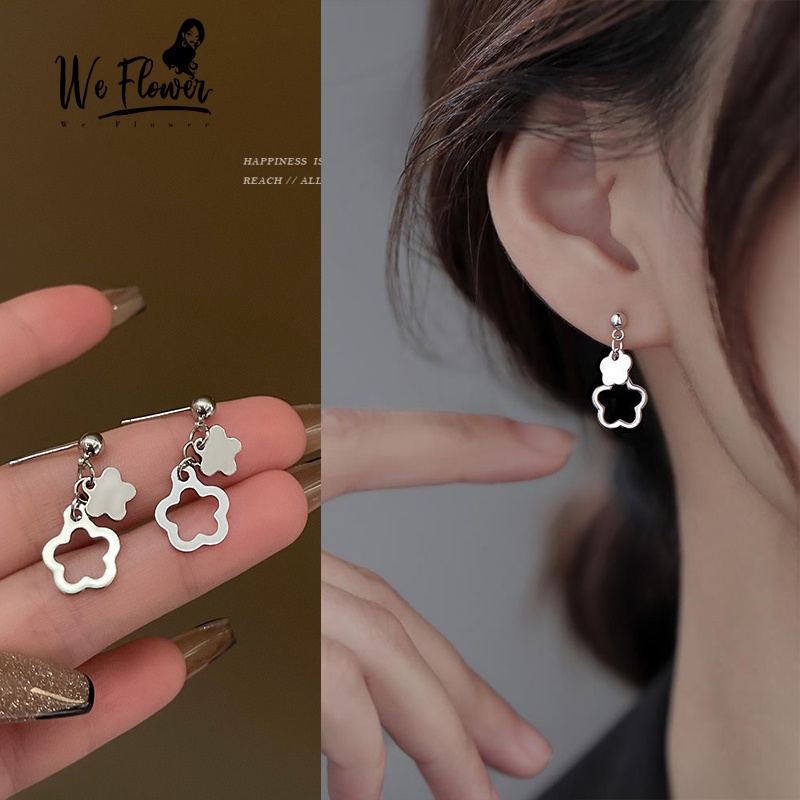 We Flower Anting Stud s925 Silver Model Bunga Hollow Gaya Korea Untuk Wanita