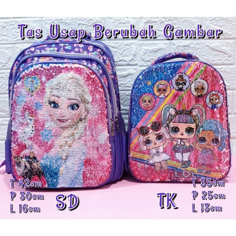 Tas Sekolah Ransel Anak SD dan TK Gambar Unicorn Frozen Sequin Usap Berubah Gambar Backpack Anak Perempuan dan laki -Laki TK dan SD