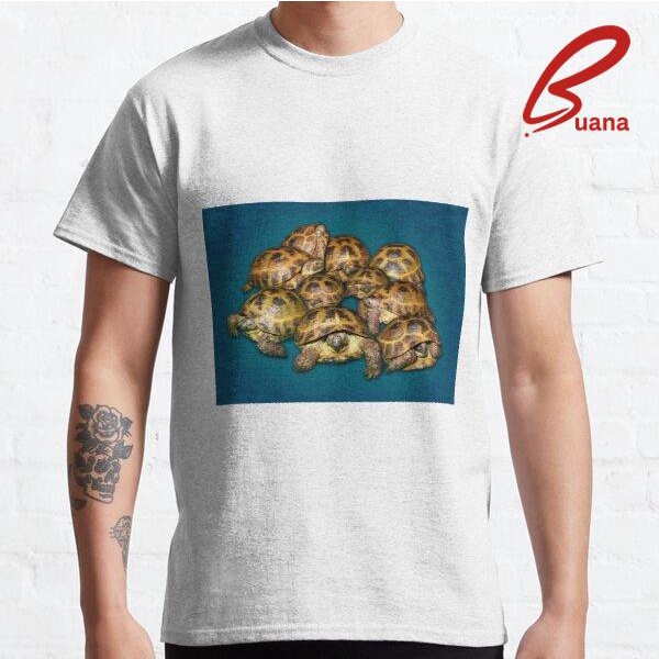 Kaos Pria Greek Tortoise Group on Gray-Blue Background Premium Custom 719