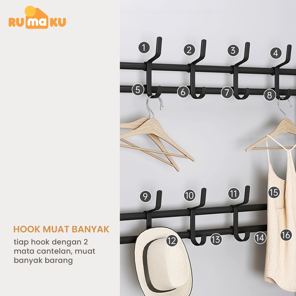 Rumaku Rak Sepatu Serbaguna Multifungsi Stand Hanger Gantungan Baju Topi Minimalis