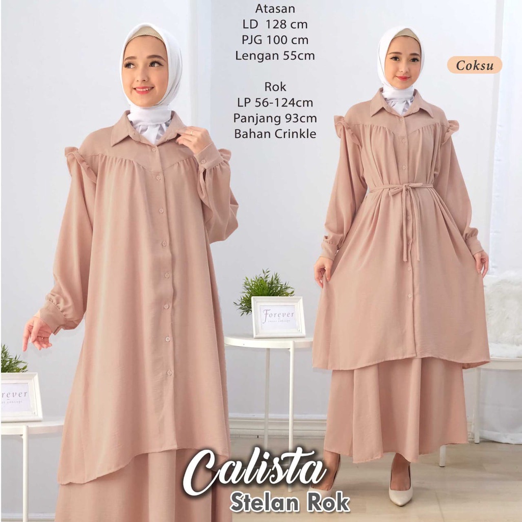 Calista Setelan Rok Bahan rayon Pakaian Wanita Set Wanita Setelan Rok Wanita