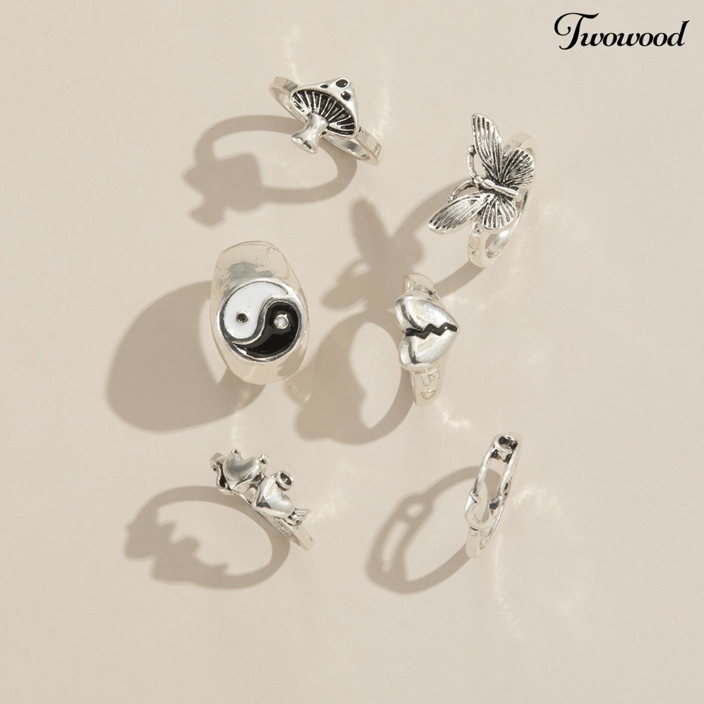 6pcs / Set Cincin Desain Kupu-Kupu Bahan Alloy Gaya Retro Stackable Untuk Aksesoris Perhiasan