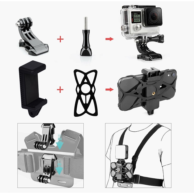 【COD】5PCS Body Chest Strap / Camera Harness for Go Pro/ Tali Dada Handphone Kamera Vlog/Kamera Body Belt Holder/Universal Untuk Semua Jenis Smartphone Dan Action Camera