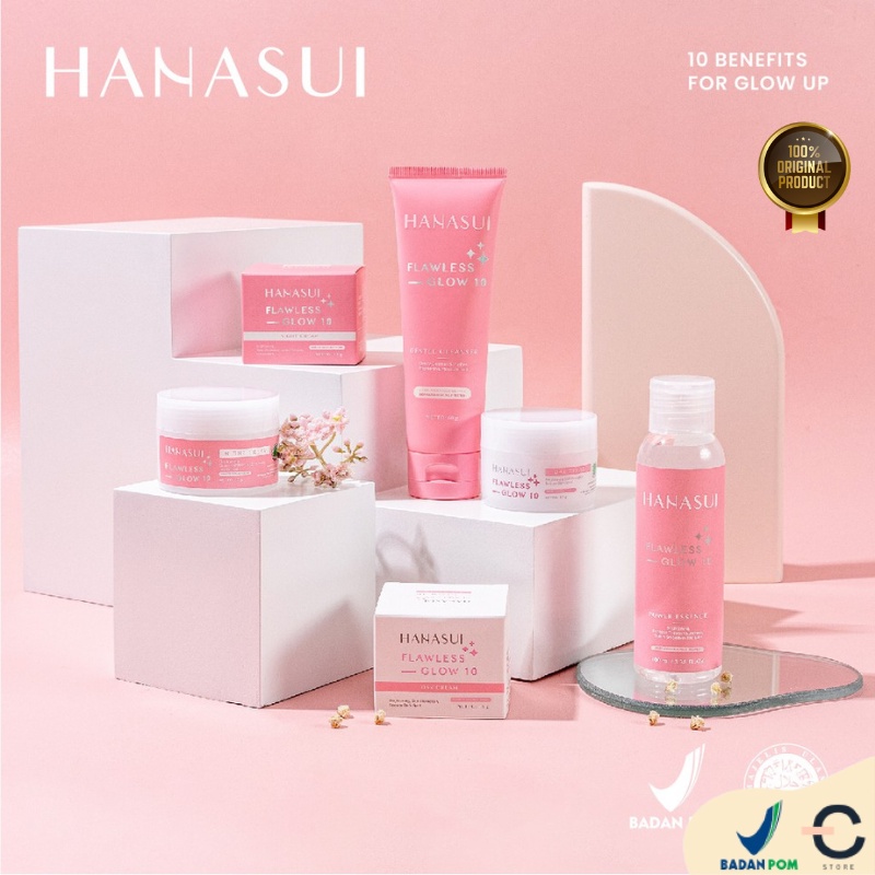 [ORI &amp; BPOM] HANASUI Flawless Glow 10 Day Cream - Night Cream - Essence Toner - Gentle Cleanser - Power Essence - Spot Gel | Skin care Skincare | Hanasui Flawless Glow 10 Set 4In1 | Hanasui Acne Treatment Set 5In1