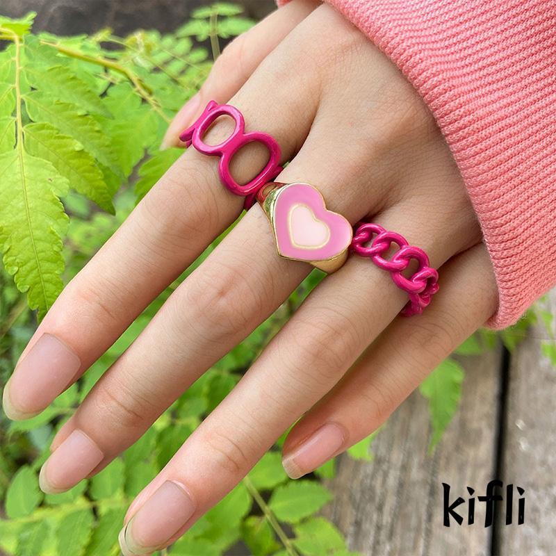 3 Pcs Cincin Bentuk Hati Geometris Adjustable Untuk Wanita