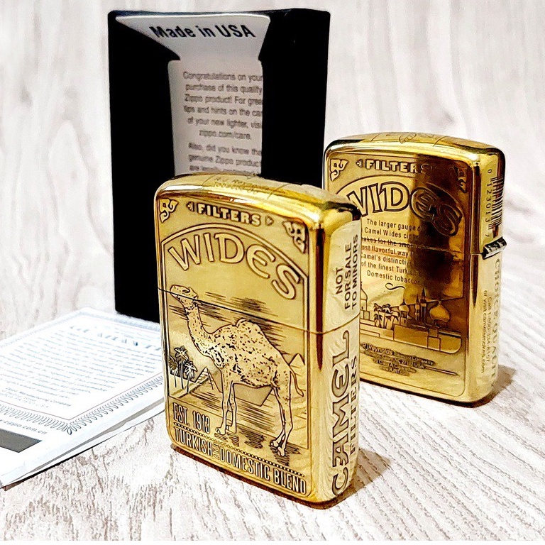 Korek Zippo Gold Wides Camel Grafir Grade Ori