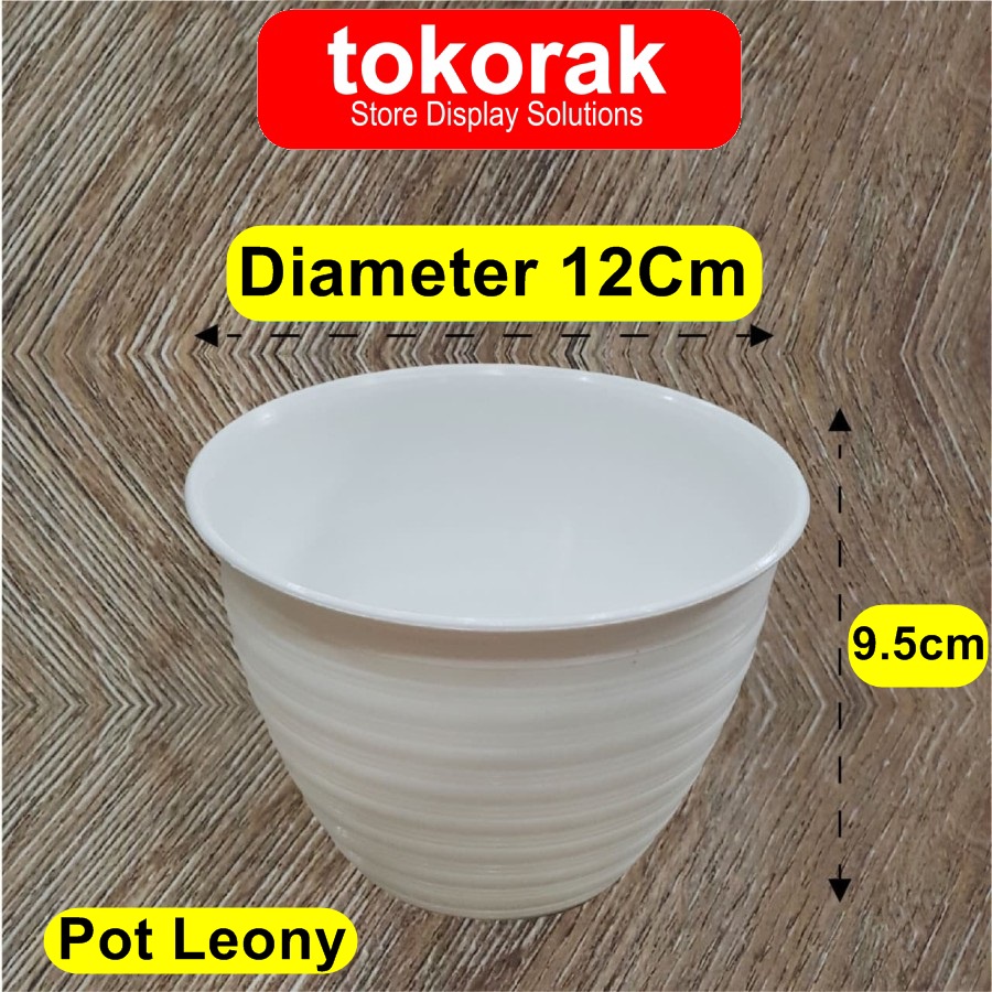 POT BUNGA LEONY 12 PLASTIK PUTIH TAWON PIRUS TIRUS TANAMAN PER 6 PCS