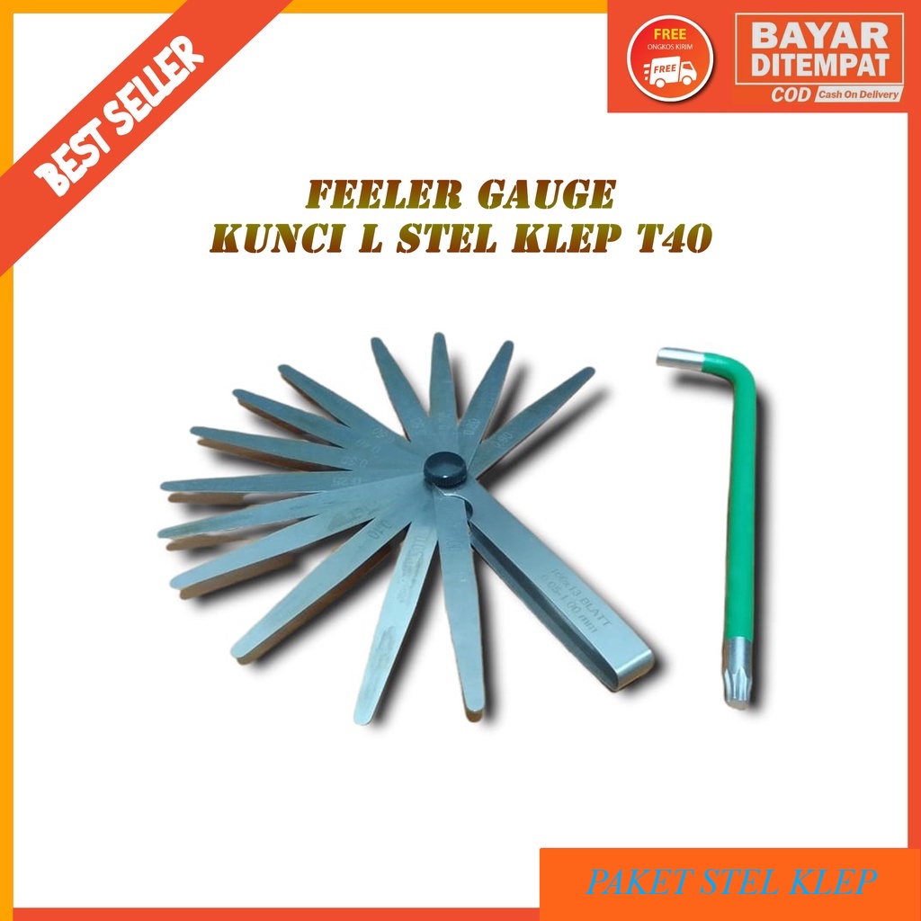 NEW Paket kunci L stel klep t 40 dan feeler gauge pengukur celah klep motor mobil 13 blade 0.05 mm-1 mm