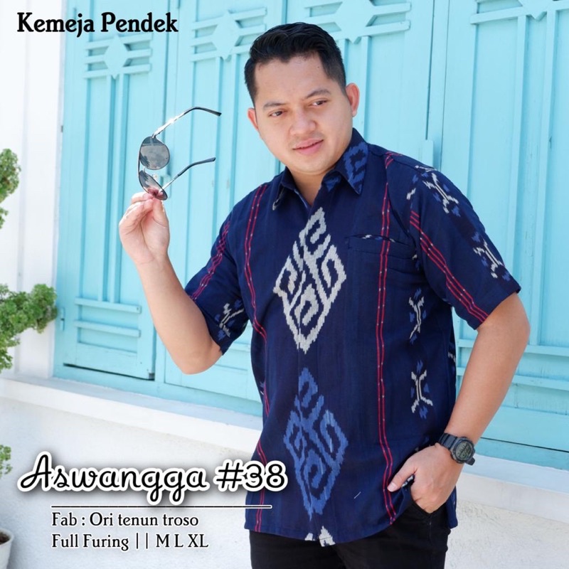ASWANGGA 38 Ori Tenun Troso Kemeja Batik Pria Full Furing Premium High Quality Lengan Pendek Halus B