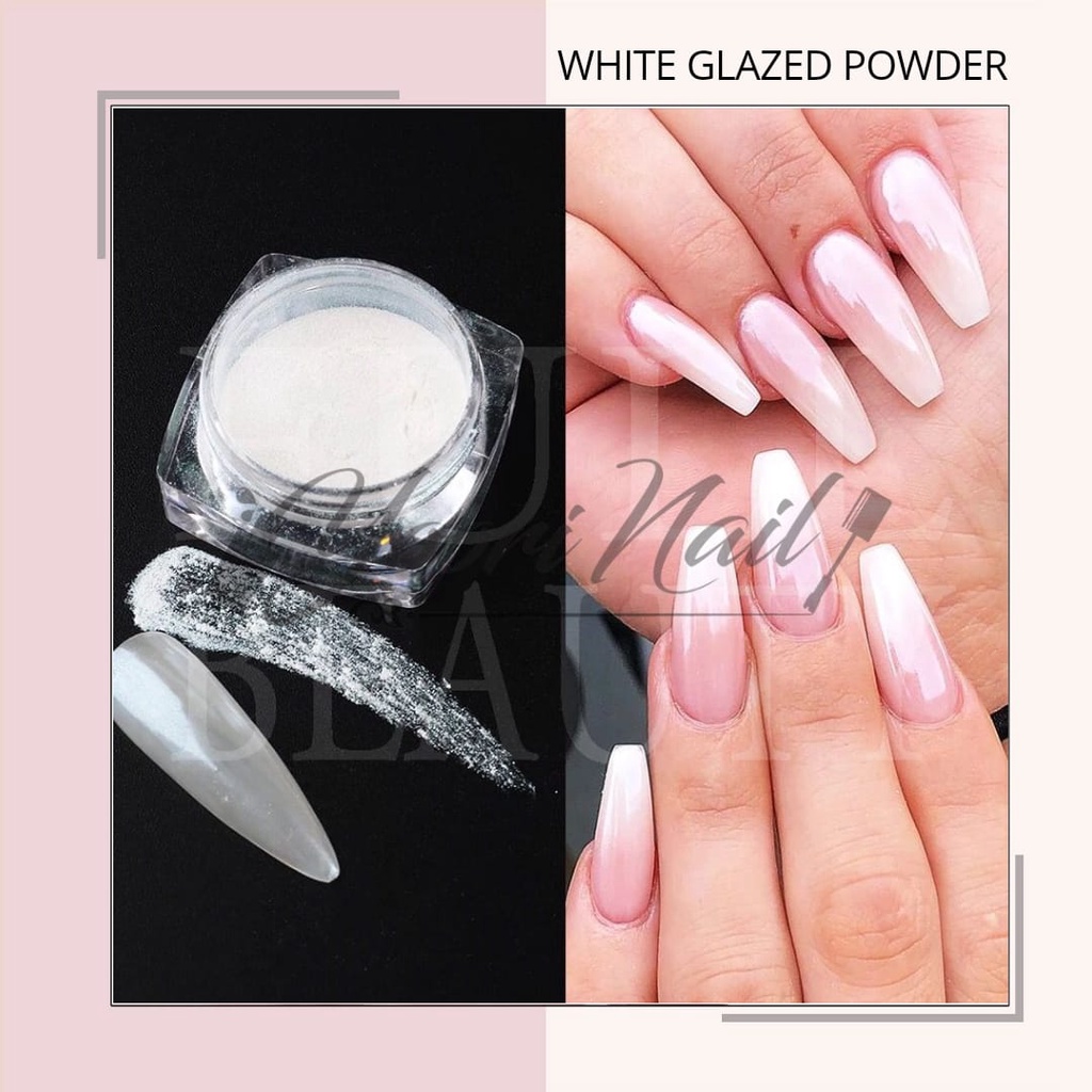 White glazed powder shell powder aurora mermaid powder nail art