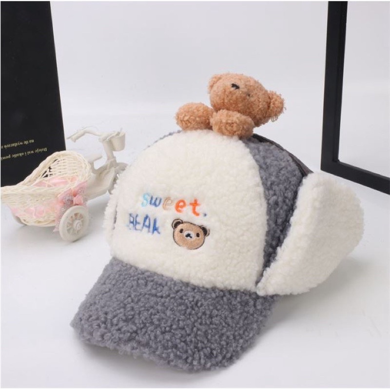 Topi Hangat Bulu Anak 3D Import Teddy Bear