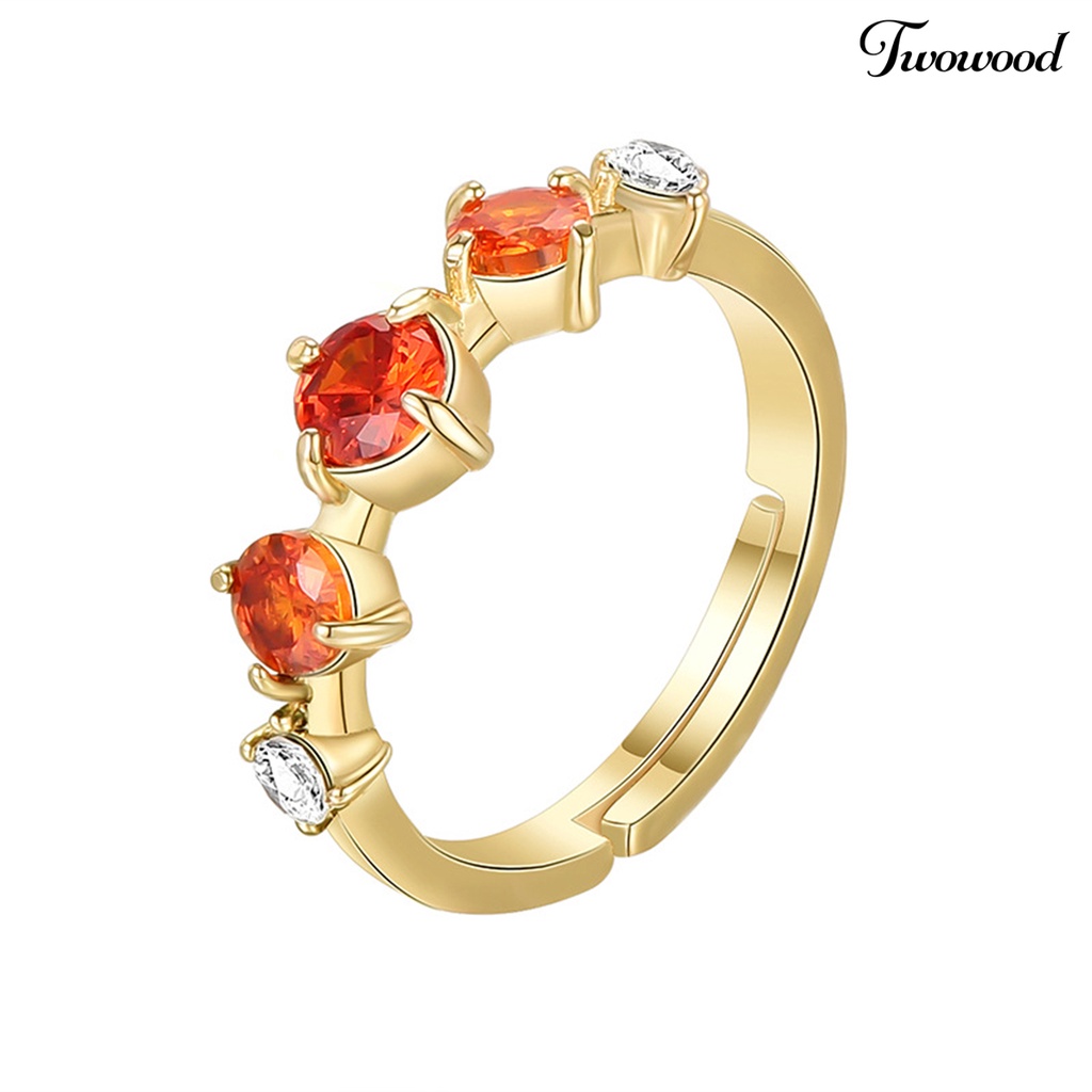 Cincin Berlian Imitasi Adjustable Warna Orange Gaya Vintage Untuk Wanita