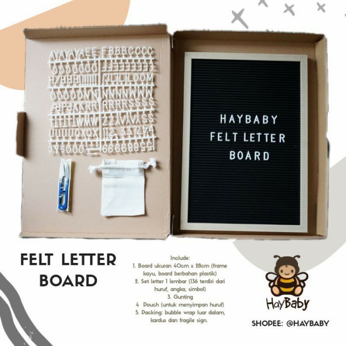 

Papan Tulis Haybaby Felt Letter Board Set / Papan Nama Bayi Murah