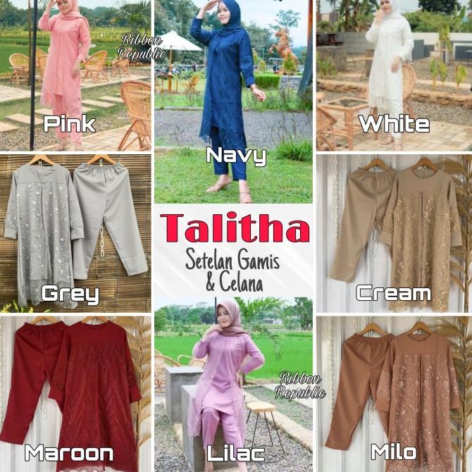Setelan Gamis Tunik Brukat Renda Baju Rok Celana Wanita Lebaran Pesta
