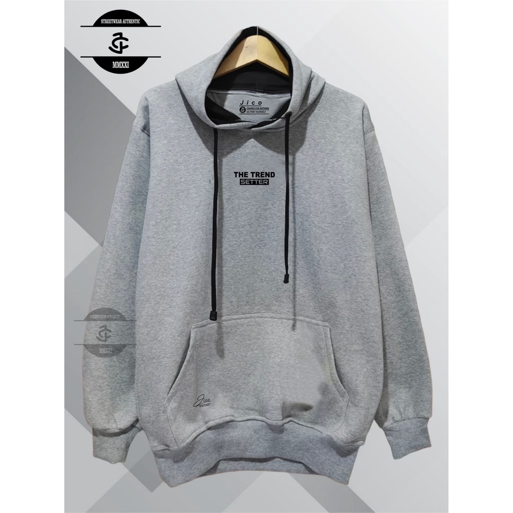 Hoodie Pullover Aesthetic Pria Wanita Terbaru dan Terlaris 100% Distro Original Brand JICO List The Trend Setter Terbaru Terpopuler Terlaris 2022 Warna Abu Muda