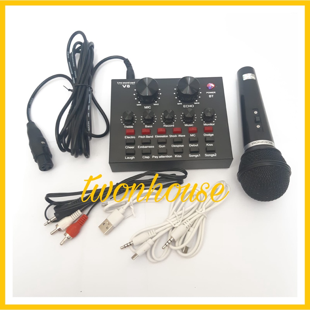 Sound Card V8 Mixer Bluetooth PAKET LENGKAP Microphone + SOUNDCARD V8, REKAMAN / LIVE STREAMING Sound Card V8 Mixer Bluetooth PAKET KUMPLIT MIC + SOUNDCARD V8 + SOUNDCARD USB Soundcard V8u Bluetooth Audio USB External Soundcard Live Broadcast Microphone H